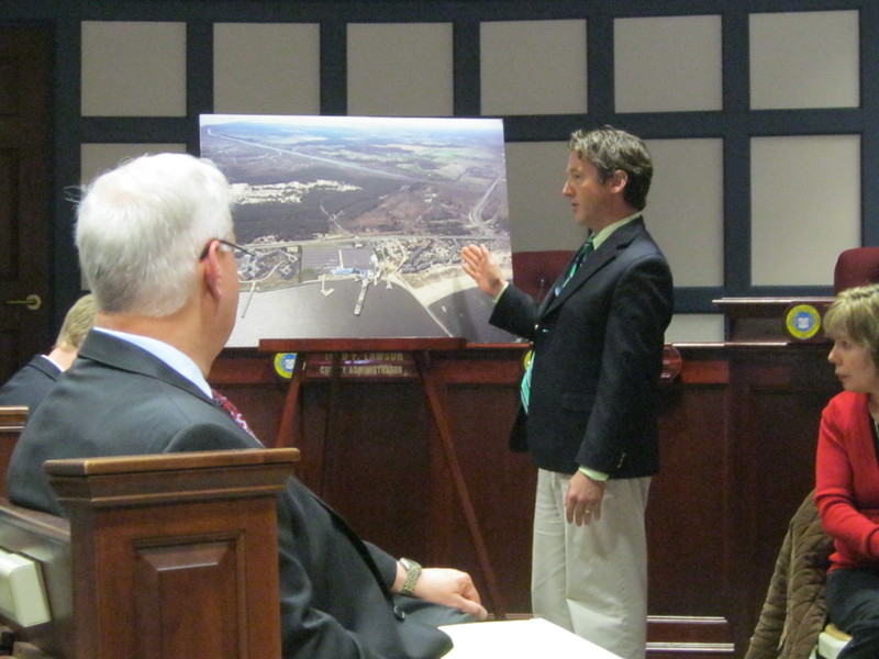 Heath Gehrke, director of ferry operations for the Cape May-Lewes Ferry, points out where live music would be played at the On the Rocks bar and restaurant. The Delaware River and Bay Authority is seeking a variance from the Alcoholic Beverage Control Commission to have live music at the On The Rocks outdoor bar. BY RYAN MAVITY